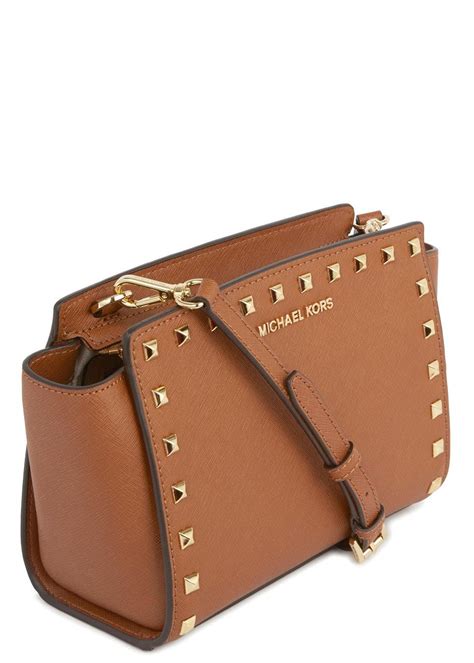 michael kors brown messenger bag|Michael Kors studded crossbody bag.